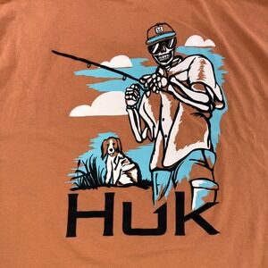 Huk Mens Skeleton Fisherman Graphic T-Shirt Orange Clay Size Large RN144273